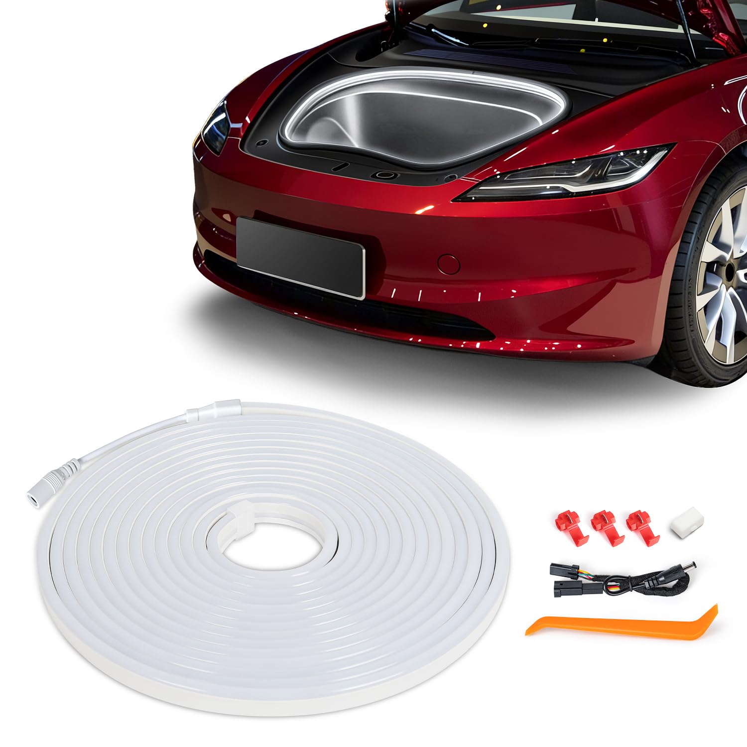 Photo 1 of FICOLPO Ambient Led Frunk Lights for 2024 2025 Tesla Model 3 Highland Front Interior Frunk Lightning String for Neon Atmosphere - Compatible with Tesla Accessories (White)