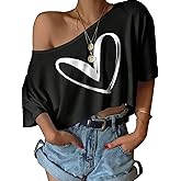 SOFIA'S CHOICE Women's Off Shoulder Crop Tops Loose Boat Neck Short Sleeve T Shirt