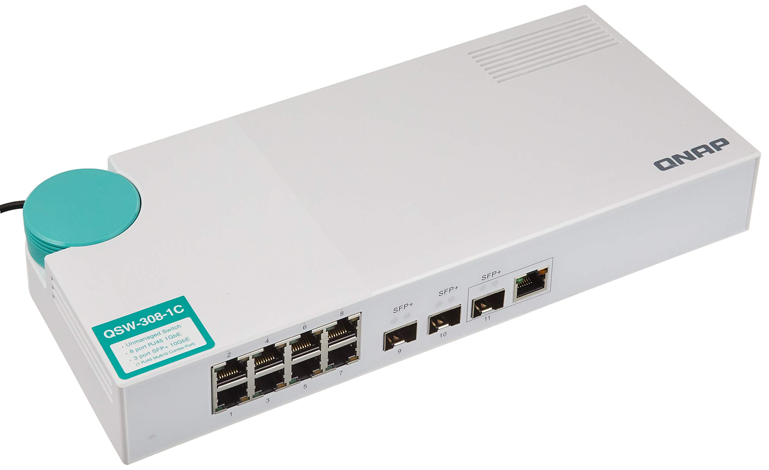 QNAP QSW-308-1C 10GbE Switch, with 3-Port 10G SFP+ (One 10GbE SFP+/RJ45 Combo Port) and 8-Port Gigabit Unmanaged Switch