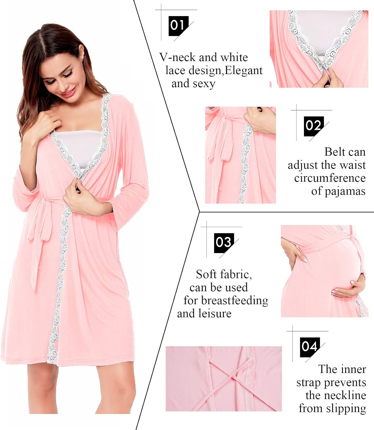 Sexqero Women's Maternity Robe Nursing Sleepwear Labor Delivery Nightgown Lace Pregnancy Gown Breastfeeding Bathrobes S-XXL at  Women’s Clothing store