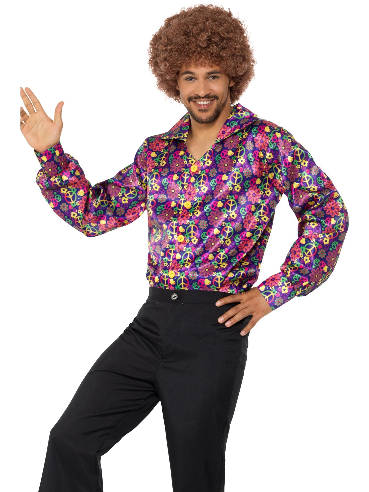 Smiffys 60s Psychedelic CND Shirt, Multi-Coloured , 1960's Groovy Fancy Dress, 1960s Dress Up Costumes Halloween
