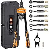REXBETI 14" Rivet Nut Tool, Professional Rivet Setter Kit with 7 Metric & SAE Mandrels and 60pcs Rivnuts, Labor-Saving Design, Extra 1/4-20 mandrel with Rugged Carrying Case