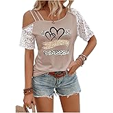 SweatyRocks Women's Cold Shoulder Asymmetrical Tops Cut Out Animal Print Floral Lace Graphic T Shirt