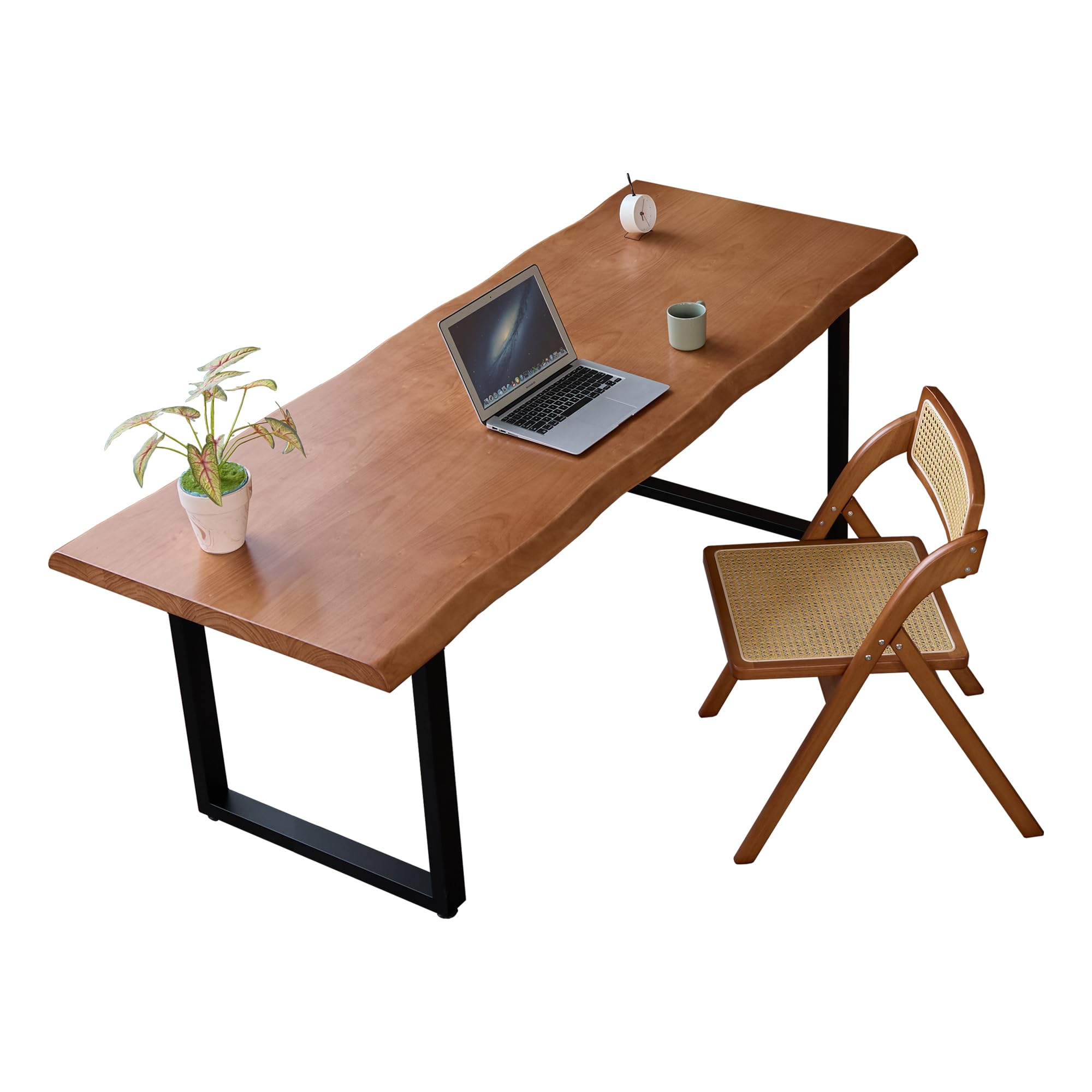 Photo 1 of KunAndPeng Stylish Solid Wood Office Desk with Sturdy Metal Base - Durable Executive Computer Desk or Dining Table in Multiple Sizes - Perfect for Home Office and Work Environments(Tan70.87in)
