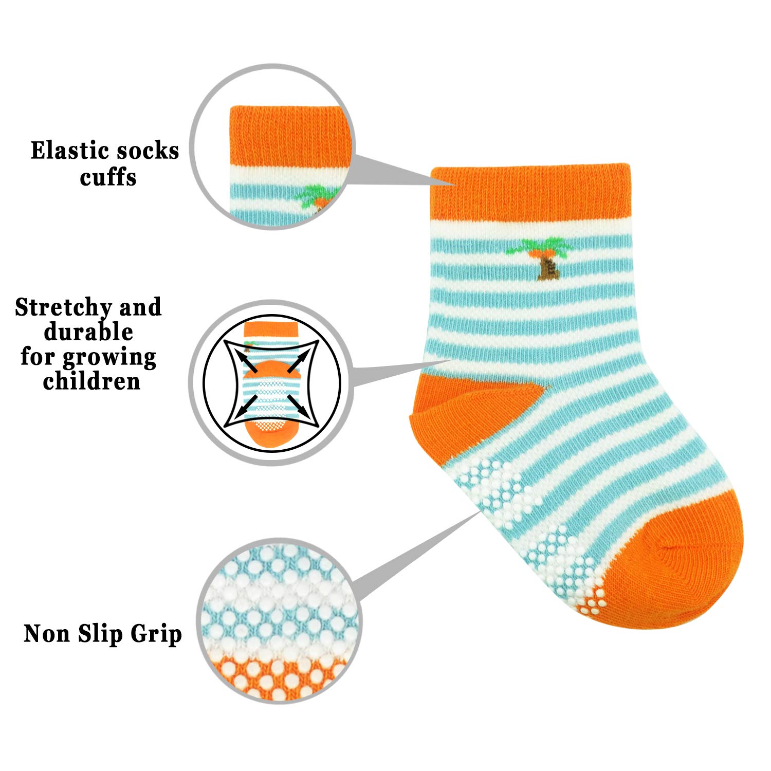 SkiBeaut Toddler Socks, Non Slip Kids Socks Boys Grips Socks Girls Grippy Socks for 1-3/3-5/5-7 Years Old,12 Pairs