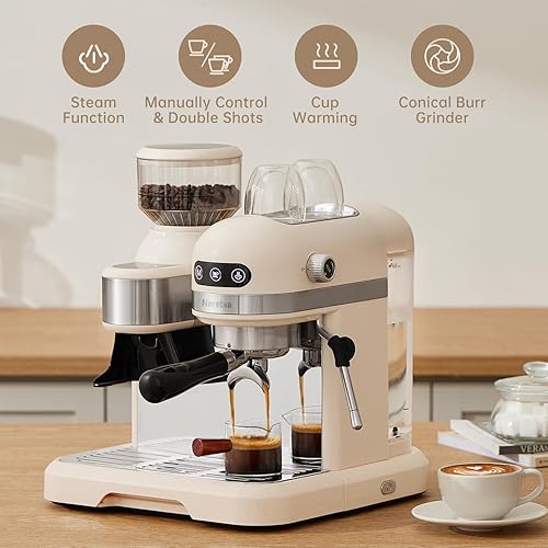Neretva 20 Bar Espresso Coffee Machine with Grinder Steam Wand for