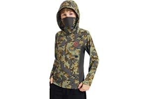 BASSDASH Youth UPF 50+ Camo Hunting Hoodie Shirt with Neck Gaiter Quick Dry Long Sleeve Hooded Tee for Fishing Hiking FS02Y