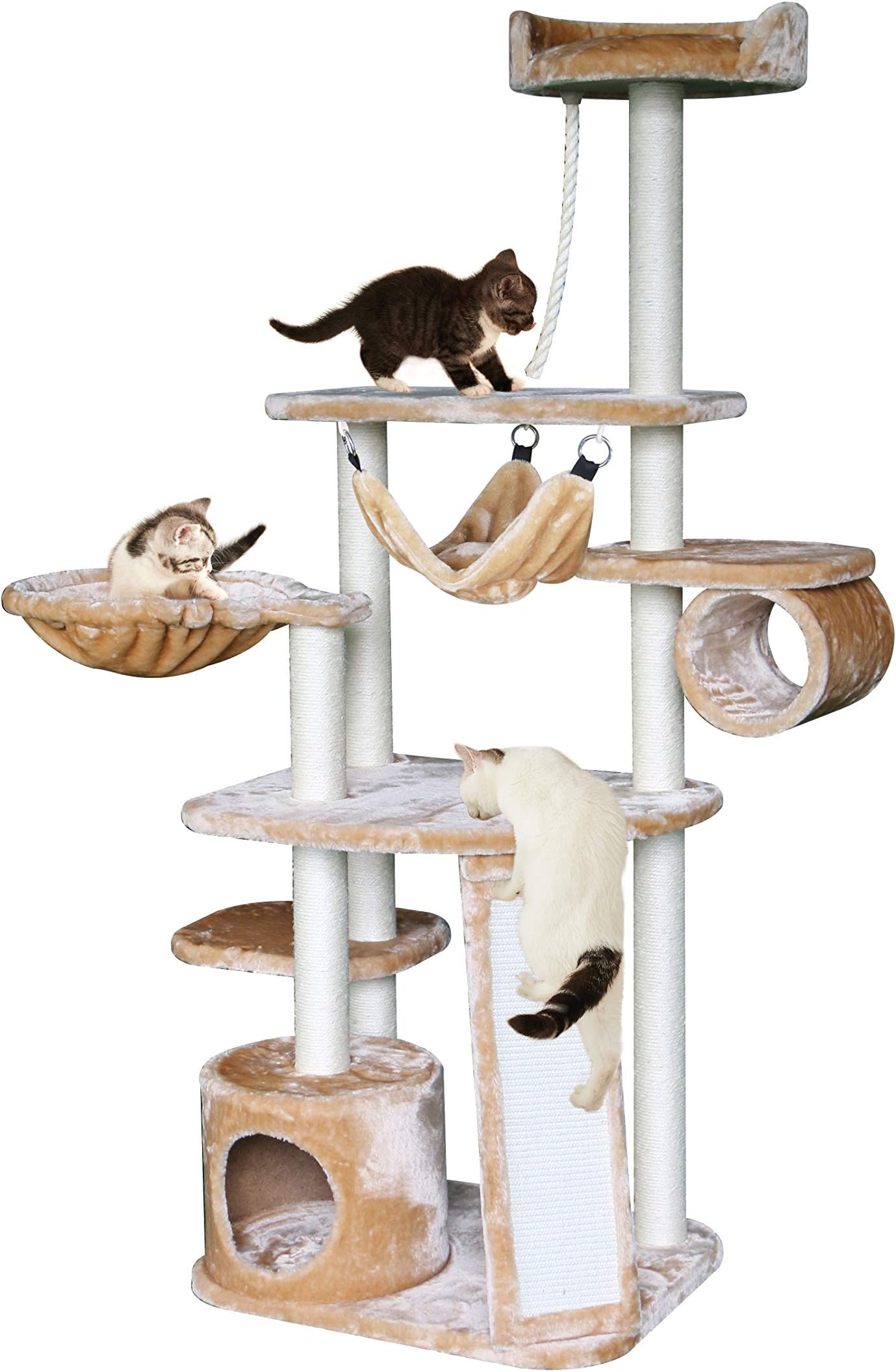 Sopapets Multi-Level Cat Tree with Sisal-Covered, Hammock, Condo and Activity Center Cream