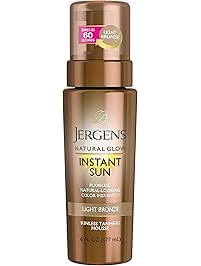 Jergens Natural Glow Instant Sun Sunless Tanning Mousse for Body, Light Bronze, 6 Ounces