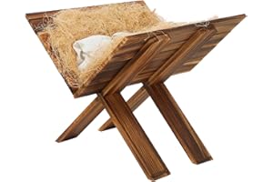 Beeveer Jumbo Large Jesus in Wooden Manger Religious Christmas Decorations Manger 31.5 Inch Nativity Scene Nativity Cradle Backdrop Accessory for Indoor Outdoor Home Decor