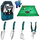 Garden Tools Sets, Gardening Tool Set with 39.3 in Repotting Mat, 7 Piece Gardening Kit with Non Slip Ergonomic Handle, Heavy Duty Garden Tool Bag Gardening Supplies for Women and Men