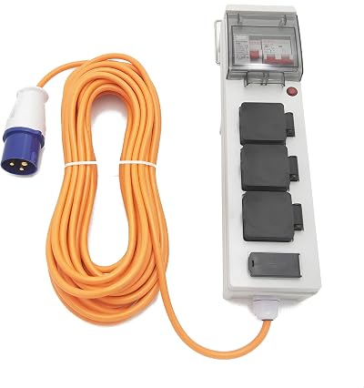 Eurohike 15m Mains Kit 3 UK Sockets 2 USB 2.1A Camping Caravan Hook Up IP44