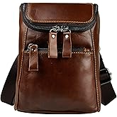 Le'aokuu Men Leather Fashion Mini Messenger Shoulder Bag Designer Waist Belt Bag Pack Cigarette Phone Case