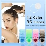 Emalla 36 Multi-color Spiral Hair Ties Traceless Coil Phone Cord Ponytail Holder view 3