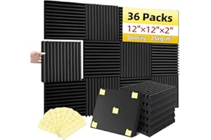 Sonicreative 36 Packs Acoustic Foam Panels Wedge 2"×12"×12" High Density Sound Proof Foam Panels for Walls, Sound Absorbing with 180 Pcs Double Side Adhesive