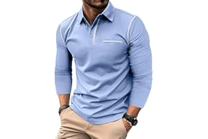 PEVOSU Mens Long Sleeve Polo Shirts Cotton Casual Polo Shirt Collared Button Classic Golf Polo T Shirts