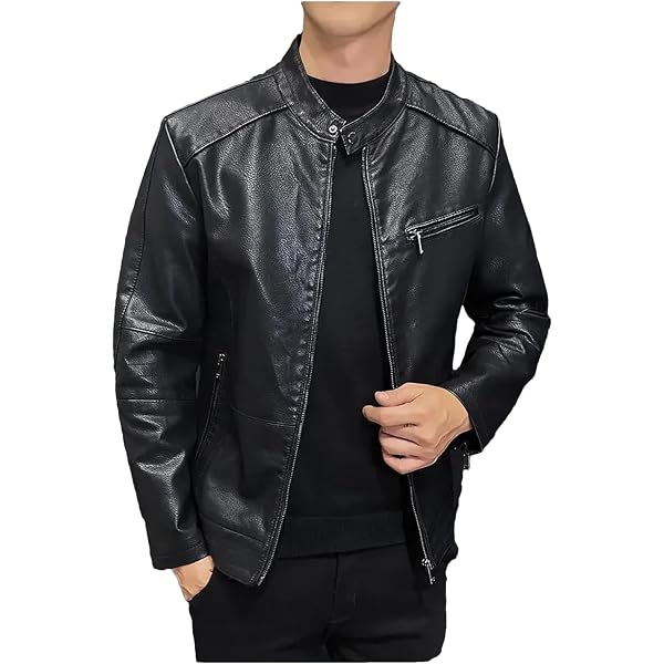 Chaqueta de cuero para hombre, chaqueta de piel sintética de ajuste holgado para motociclista, motociclista, motociclista, Negro