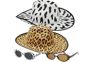 Kahedincy Set of 4 Cow Print Cowboy Hat with Sunglasses, Toddler Cowgirl Hats for Girls Women Men Costume Accessory