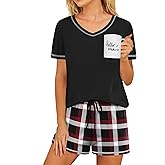 Ekouaer Pajama Set for Women 2 Piece Lounge Set Short Sleeve Tops and Shorts Print Pjs Sleepwear with Pockets