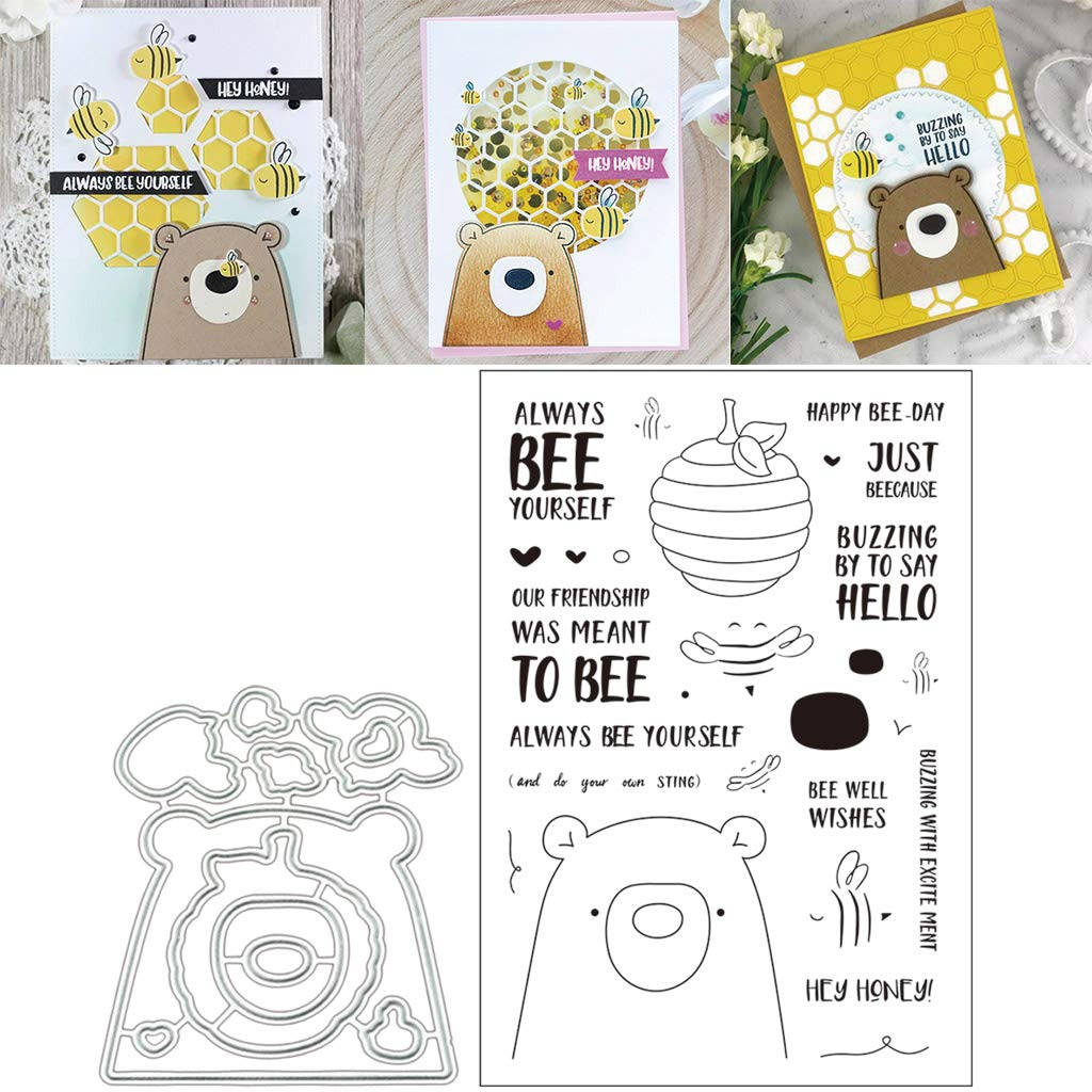Cute Bear Silicone Clear Stamp with Cutting Dies Stencil Set DIY Scrapbooking Embossing Photo Album Decorative Paper Card Craft Art Handmade