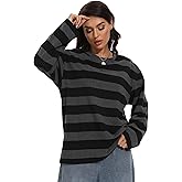 Long Sleeve Crewneck Striped T-Shirt, Grunge Clothes for Women, Teen Girls Emo Shirt Harajuku Clothes Gothic Top
