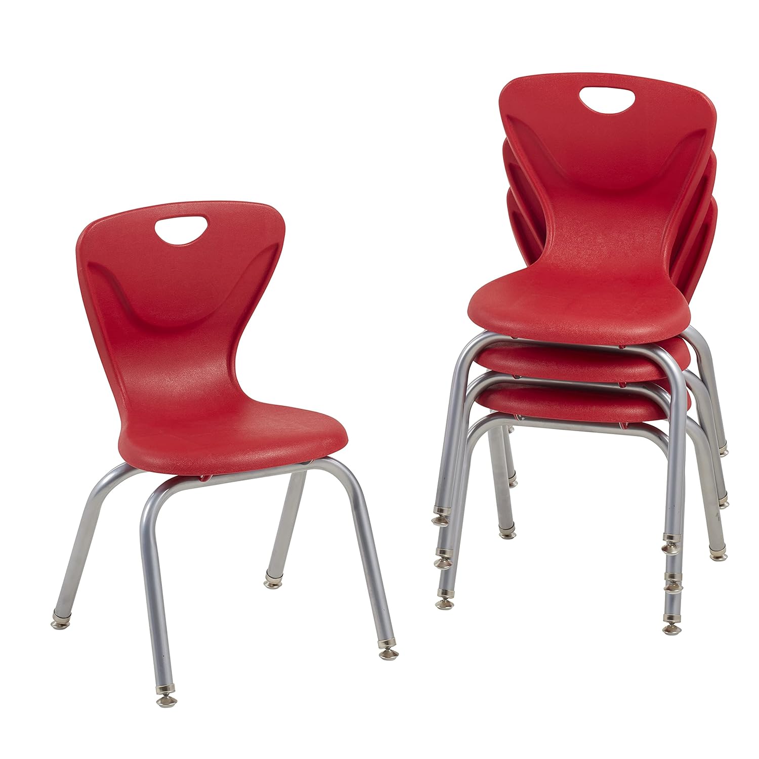 FDP 14" Contour School Stacking Student Chair, Ergonomic Molded Seat Shell with Powder Coated Silver Frame and Swivel Leg Glides; for in-Home Learning or Classroom - Red (4-Pack): Industrial & Scientific