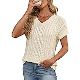 CiCiBird Women's Cable Knit Crochet Sweater Vest V Neck Short Sleeve Pullover Summer Loose Top