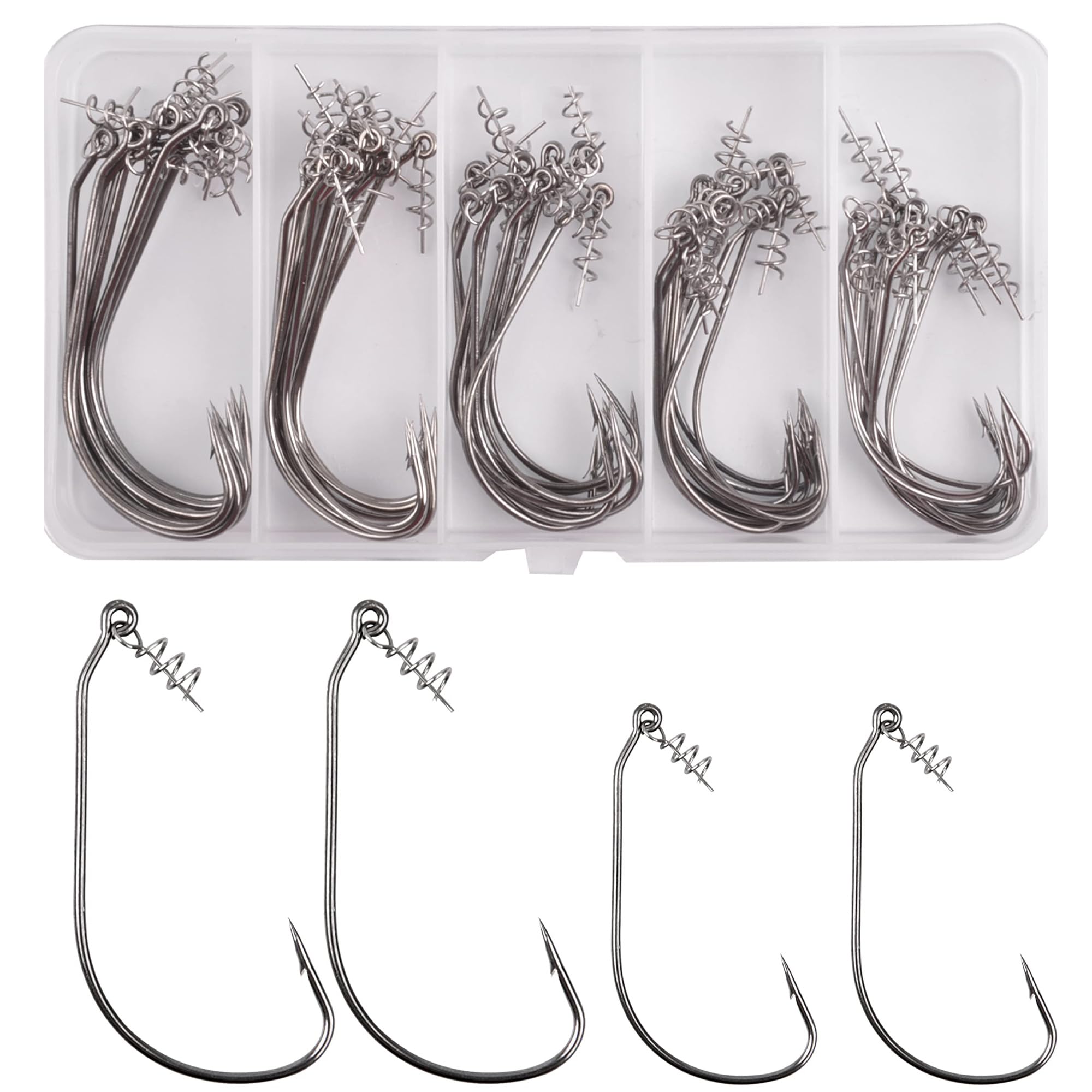 Twist Lock Fishing Hooks - 50pcs/box Worm Hooks with Centering Spring Pin Fishing Hook for Soft Plastic Worm Lure Baits