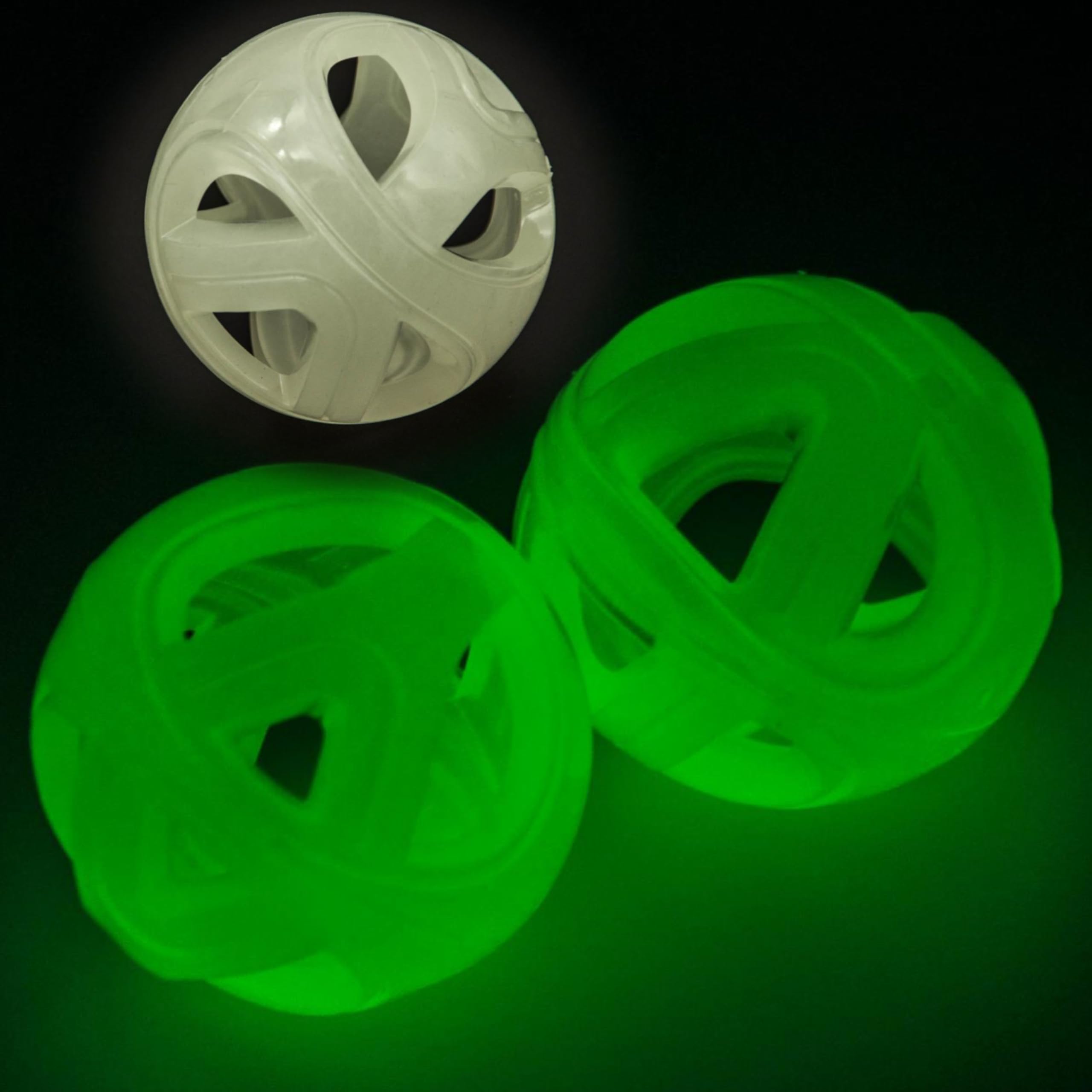 Petopedia 3x GLOW IN THE DARK Dog Toys - Rubber Balls for Dogs, Hollow Cage Puzzle, Fetch, Florescent, Interactive Dog Toys for Boredom, Fetch Play, Training