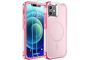 SUPFINE Magnetic for iPhone 12 Case/iPhone 12 Pro Case, [Compatible with MagSafe][10 FT Military Grade Drop Protection] 2X[Tempered Glass Screen Protector] Phone Cover for iPhone 12/12 Pro,Pink