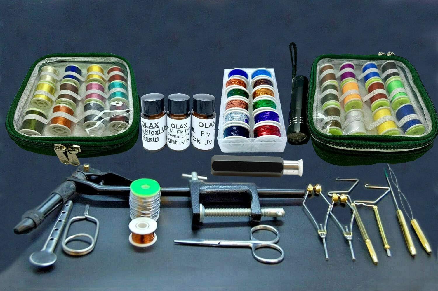 Goliath Fly Tying Tools, Materials Kit with Tinsel, Floss, Thread