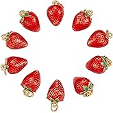 KitBeads 5pcs Titanium Red Strawberry Enamel Cute Food 3D Fruit Charms Summer 18k Gold Plated Strawberry Charms for Jewelry Making Bulk