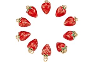 KitBeads 5pcs Titanium Red Strawberry Charms Enamel Cute Food 3D Fruit Charms Summer 18k Gold Plated Strawberry Charms for Jewelry Making Bulk