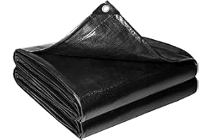 TOLANBBT Reinforced PE Pond Liner 20 x 20 FT, 28 Mil Sun Resistant Preformed Pond Liner, Hemmed Edge with Buttonholes Liner for Outdoor Large Ponds, Fish/KOI/Duck Pond, Garden Waterfall, Waterscape, Black