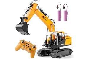 V-Opitos RC Excavator Toys for Boys Age 3, 4, 5, 6, 7, 8, 9, 10+ Years Old, 13CH Excavable Remote Control Construction Toys with Alloy Shovel/Lights/Sounds, Ideal Christmas Birthday Gifts for Kids