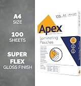 Fellowes Apex A4 Laminating Pouches Glossy 100 Sheets 75/80 Micron view 2