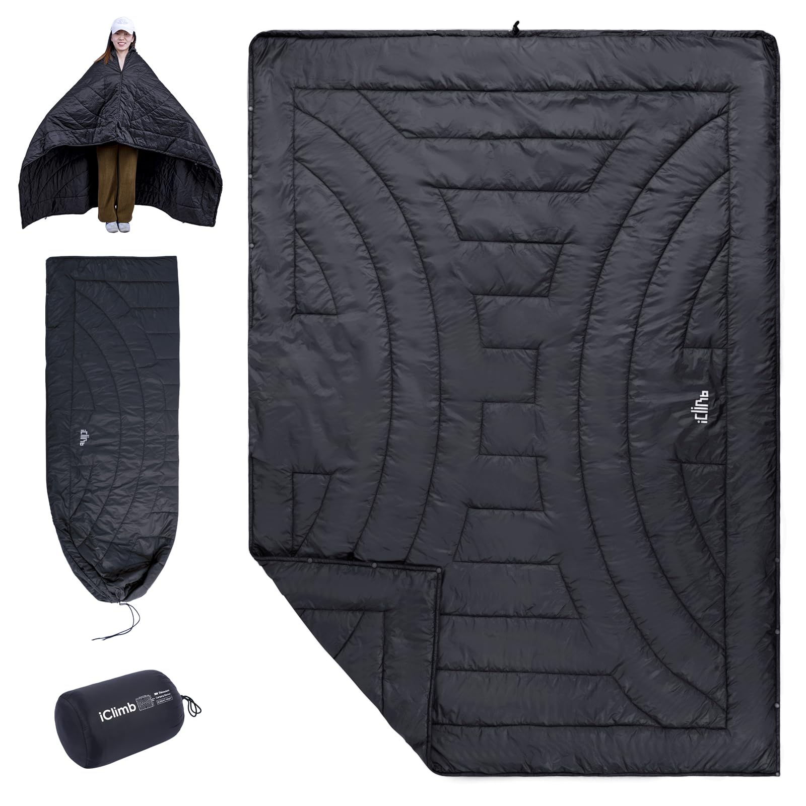 iClimb 3M Thinsulate Insulation Warm Camping Blanket Ultralight Compact (Black, 1.52 lb) Image