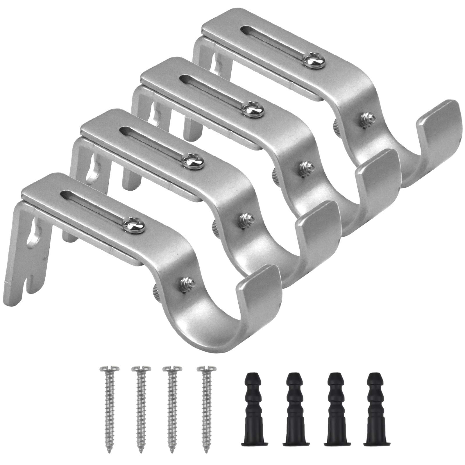 HQdeal 4pcs Curtain Rod Brackets, Heavy Duty Metal, Silver, Wall Mount, 3cm to 12cm