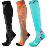 nemokamai Compression Socks for Women Men Circulation Knee High 3 Pairs for Nurses, Running, Travel, Athletic, Blue Orange Black