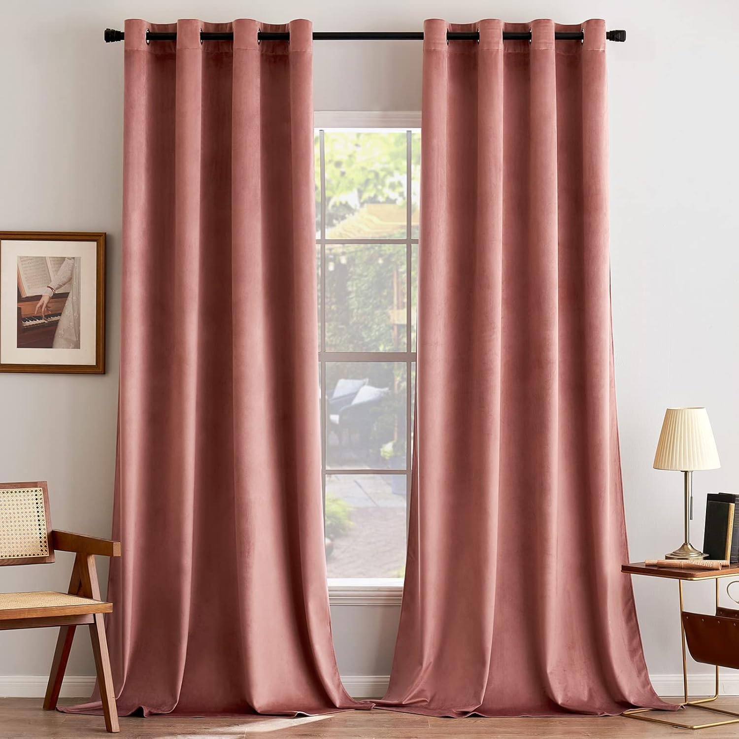 MIULEE Dusty Rose Velvet Curtains for Bedroom 2 Panel Set 90 Inch Drop Curtains, Soft Elegent Home Decor Velvet Curtain Living Room, Sun Blocking Room Darkening Thermal Eyelet Curtain 46x90 Inch