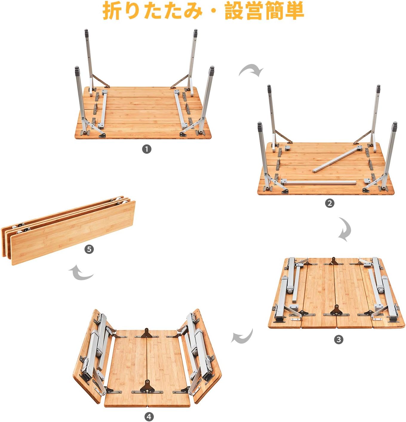 ATEPA 4-Fold Folding Bamboo Table Adjustable Height Aluminum Camping Table, Portable Lightweight Outdoor Picnic Table with Carrying Bag, 31.5"x23.6"x17.7"- 25.6", 13lbs: Kitchen & Dining
