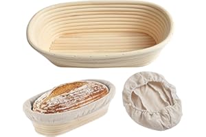 NIUTRIP Natural Handmade Banneton, Premium Bread Proofing Basket 2-Pack with Linen Liner (10in Oval Bread Baskets (2pcs))