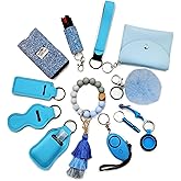 BATUMEYE Gift Keychain Set for Woman with Card Holder, Wristlet Strap, Whistle, Travel Bottle Holder, Bottle Opener