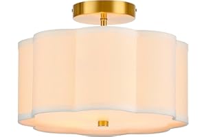 VONLUCE Semi Flush Mount Ceiling Light Fixture, 3-Light Nursery Light Fixture with Flower-Shaped Fabric Shade, 13" Modern Flower Ceiling Light for Bedroom Living Room Kitchen Hallway, Gold