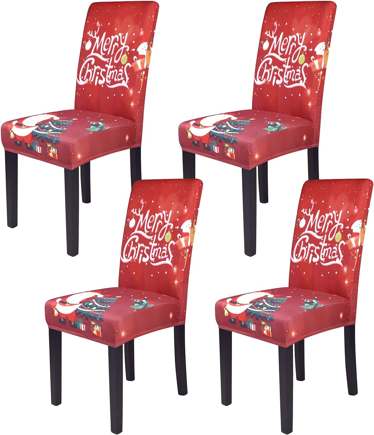 Christmas Dining Chair Covers, Spandex Stretch Removable Washable Dining Chair Protector Slipcovers, Parsons Chair Cover for Dining Room, Christmas Decoration for Home, Kitchen ,Wedding Party,Set of 4: Home & Kitchen