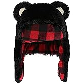 Lazy One Critter Cap Hat for Kids, Fun, Cold-Weather, Animal Hats, Cute, Warm, Winter, Cozy, Ear Covers (Bear, Medium)