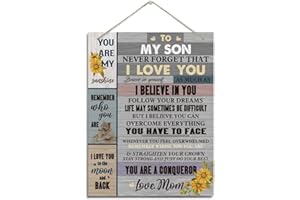 BQL Son Gift, Inspirational Wall Decor, Decorative Hanging Wood Signs, Kids Room Decor for Boy, Thanksgiving, Christmas, Birthday Gift for Son, To My Son From Mom Sign, I Love You To The Moon And Back