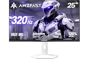 Amzfast 25 inch 320Hz/300Hz/240Hz White Gaming Monitor, FHD 1080P 1ms Fast IPS, 12 Months Warranty Exchange (HDMI & DP Dual Cable) TÜV Rheinland Eye Care | AI Crosshair, Night Vision Function