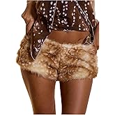 Floerns Women's Western Mini Shorts Leopard Faux Fur Low Rise Festival Micro Shorts
