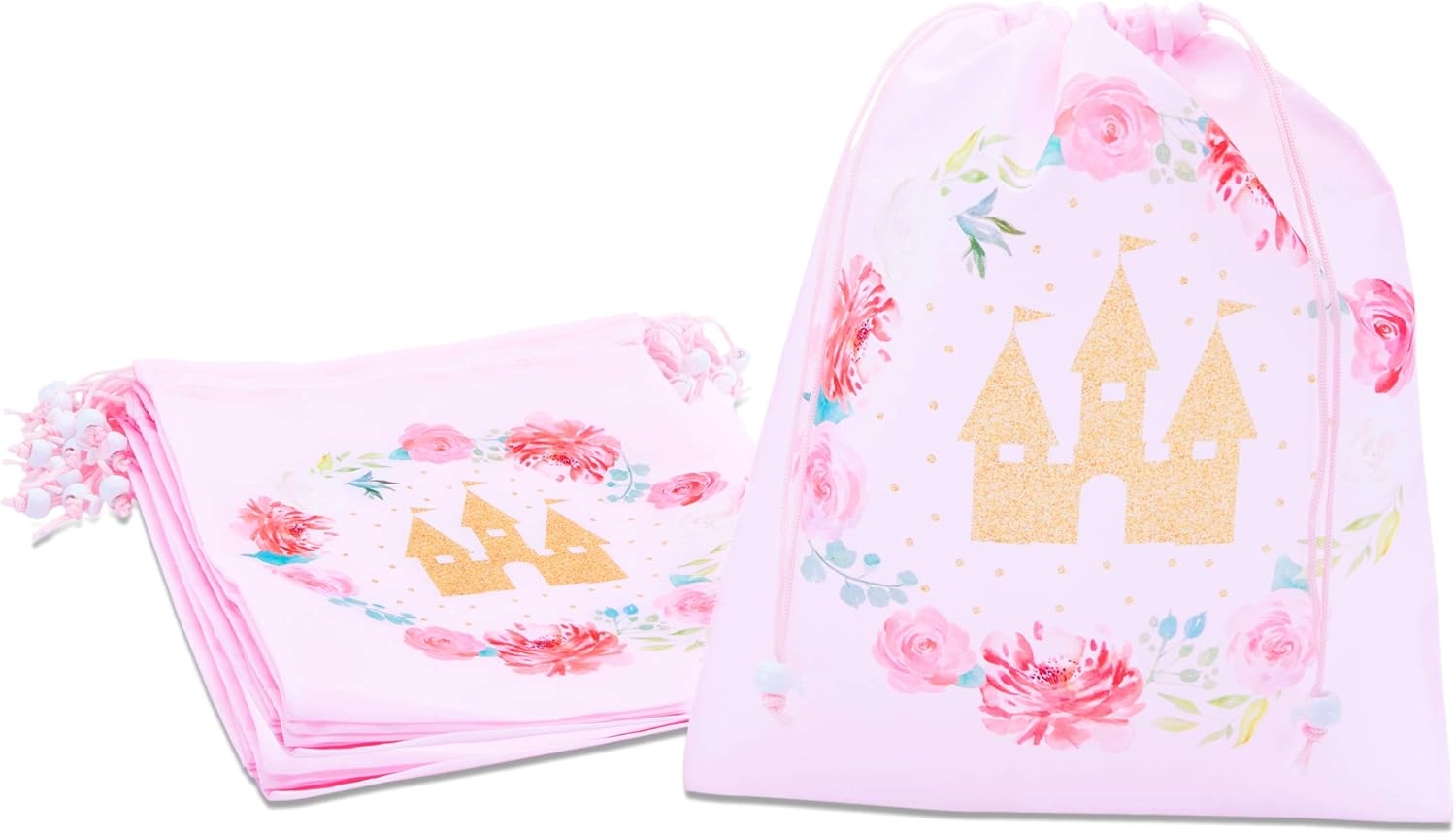 Pink Drawstring Favor Bags for Girls Princess Birthday